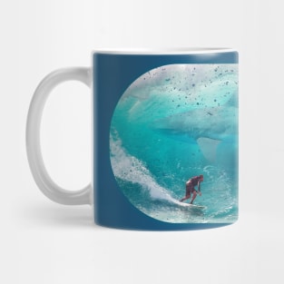 Surfing With Giant Sharks (Distressed Texture) Mug